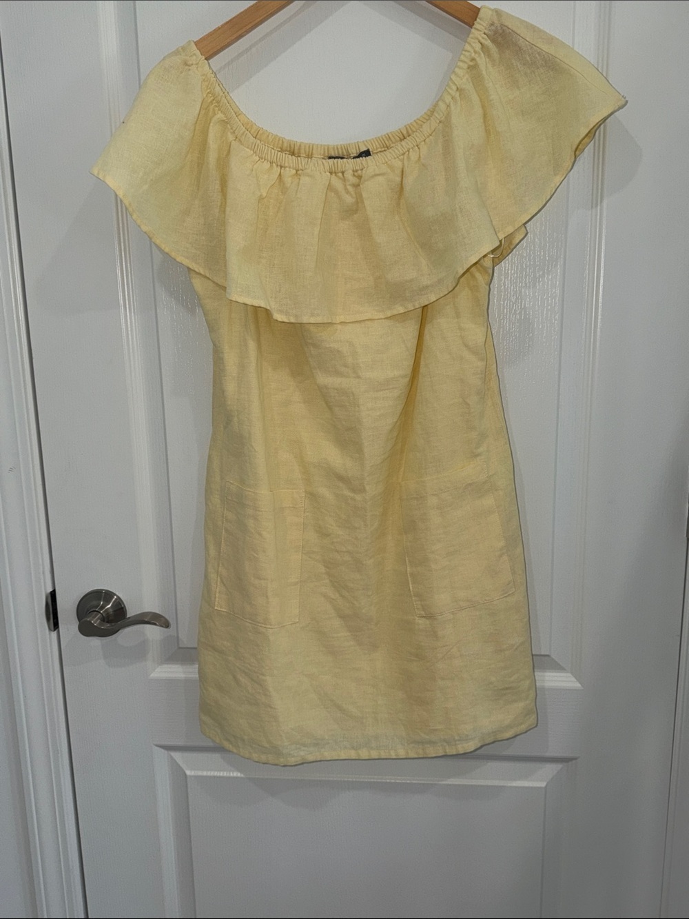 Matty M Yellow Off-Shoulder Ruffle Linen cotton blend summer sun Dress small